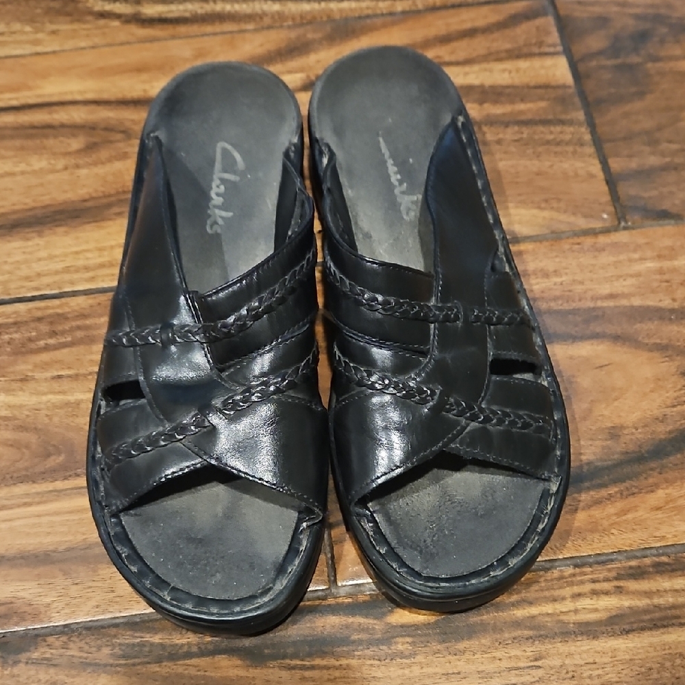 Clarks Women's Black Leather Mules